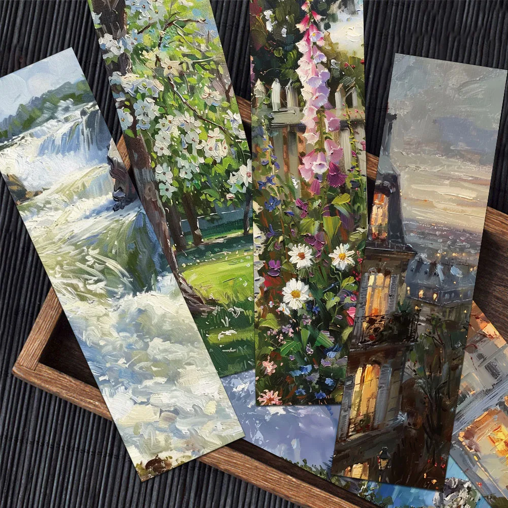 30/60PCS Oil Painting Landscape High Beauty Creative Bookmarks Ins Style Niche Novels Calligraphy and Painting Books Label Cards