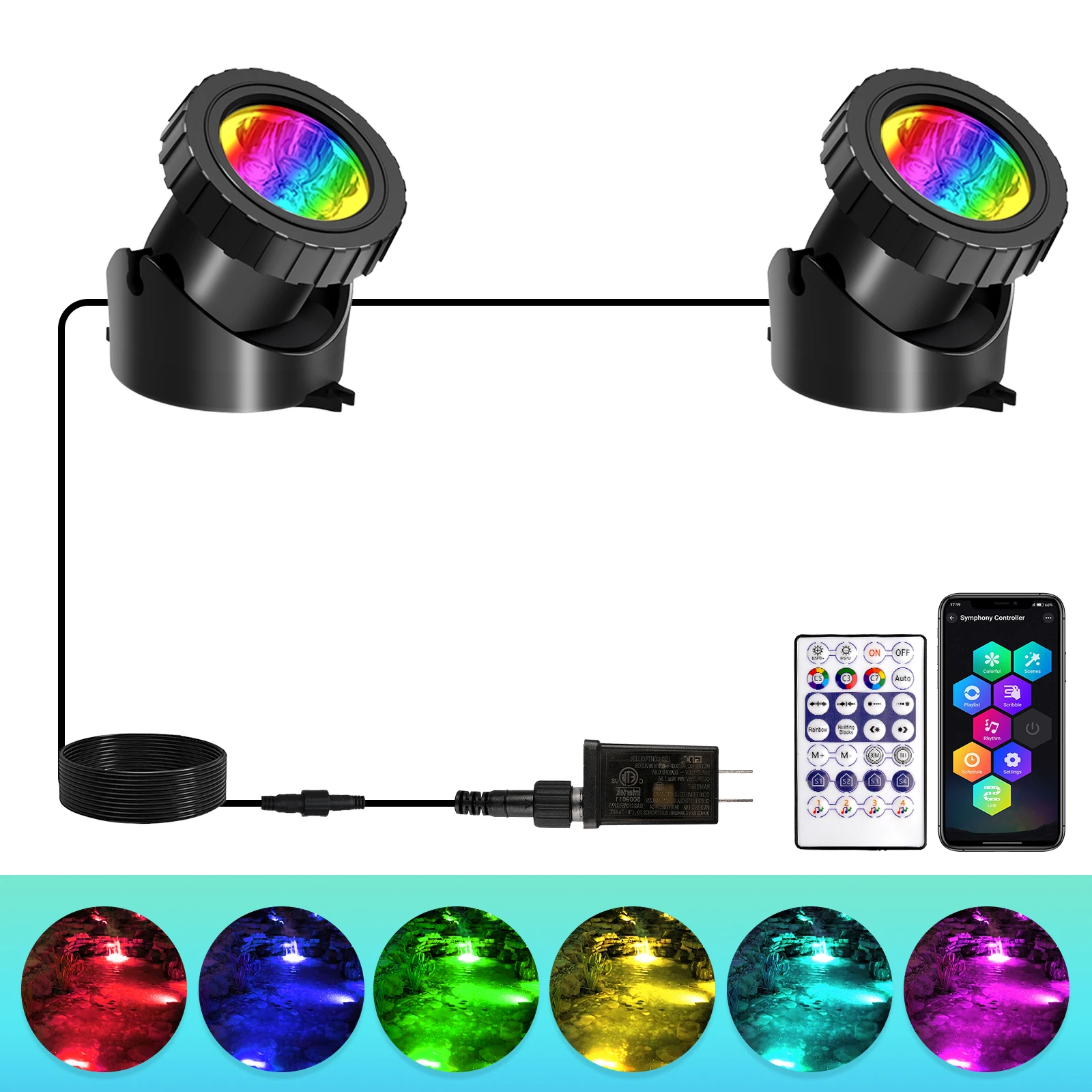 T-SUNRISE LED Submersible Pond Spotlight Black 5