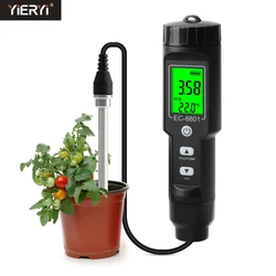 Digital EC/Temp Soil Tester 0.00~10.00mS/cm Conductivity Meter High Accuracy Sensor with ATC for Hydroponics Planting Gardening