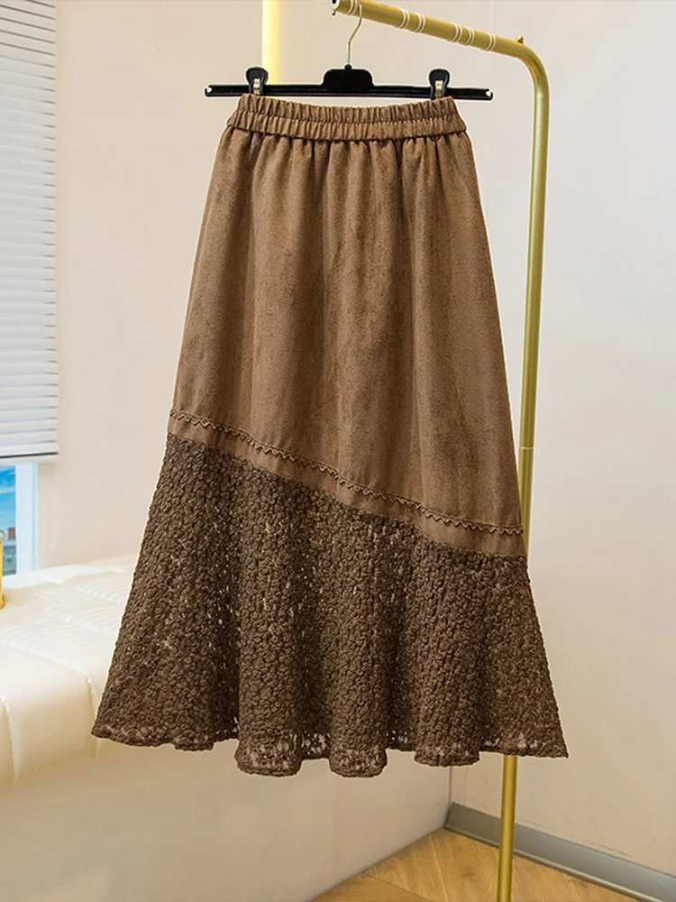 

Женская юбка, осень-зима, Новое поступление, замшевая лоскутная эластичная утягивающая юбка с высокой талией, женская Faldas средней длины SK064