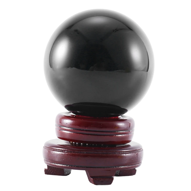 

80MM Natural Black Sphere Large Crystal Ball Healing Stone With Base-A97Q