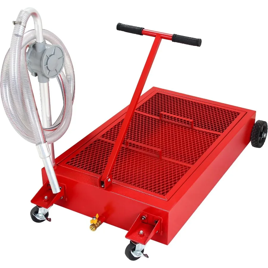 

Низкопрофильный поддон для слива масла с насосом для обслуживания автомобилей, внедорожников и грузовиков: эргономичная ручка, встроенные поворотные ролики для шлангов.