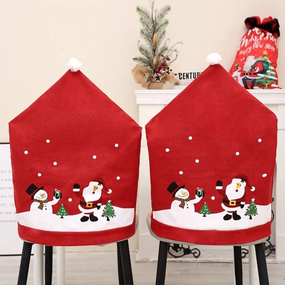 Santa Claus Christmas Chair Cover Stripe Grid Snowman Dining Chair Cover New Year Christmas Decorations Holiday Decoration