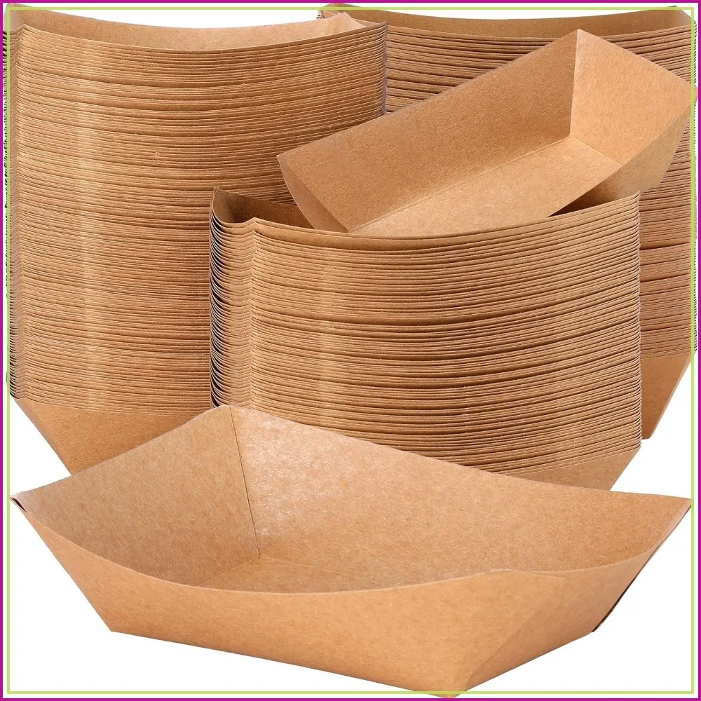 500 Pack Kraft Paper Food Trays Bulk, Disposable Serving Boats for Nachos, Tacos, Fries, Hot Dogs, BBQ, Parties