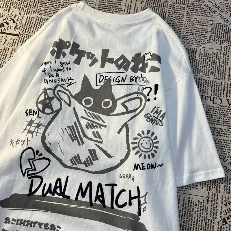 Camisetas Harajuku para mujer, camiseta de manga corta con estampado de pareja de dibujos animados Y2k, ropa de calle suelta para pareja, Tops