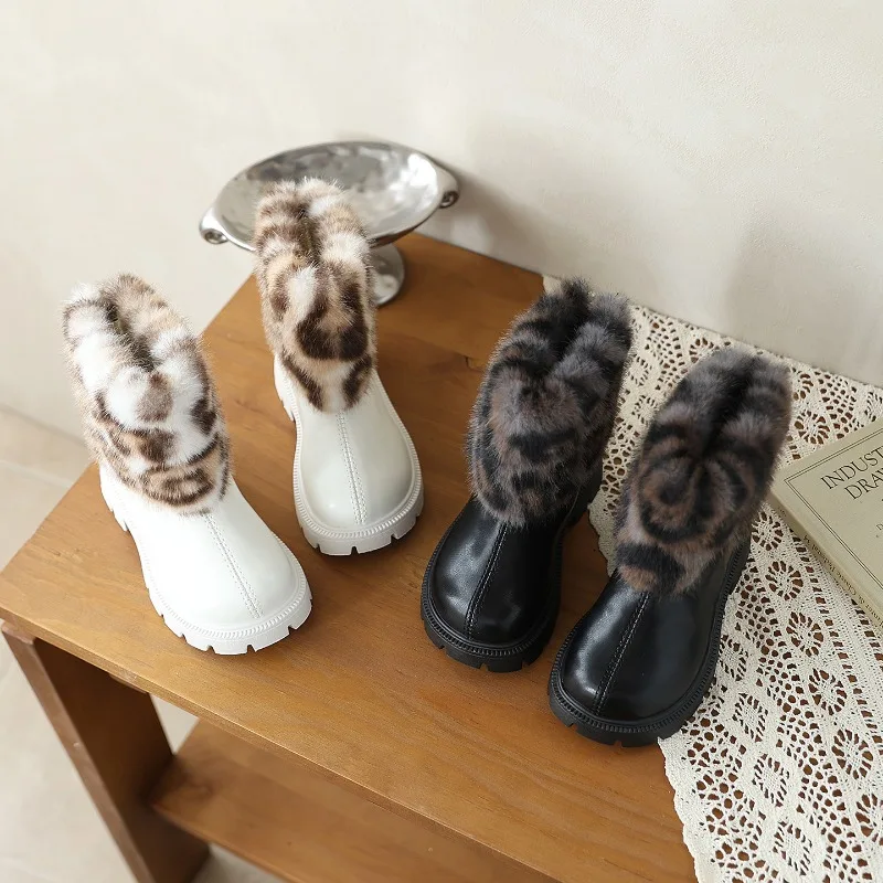 Girls' Fashion Boot 2026 Autumn New Leopard Pattern Single Boot Simple Girls' Boots Soft Soled Children's Shoes Mid Length Boots