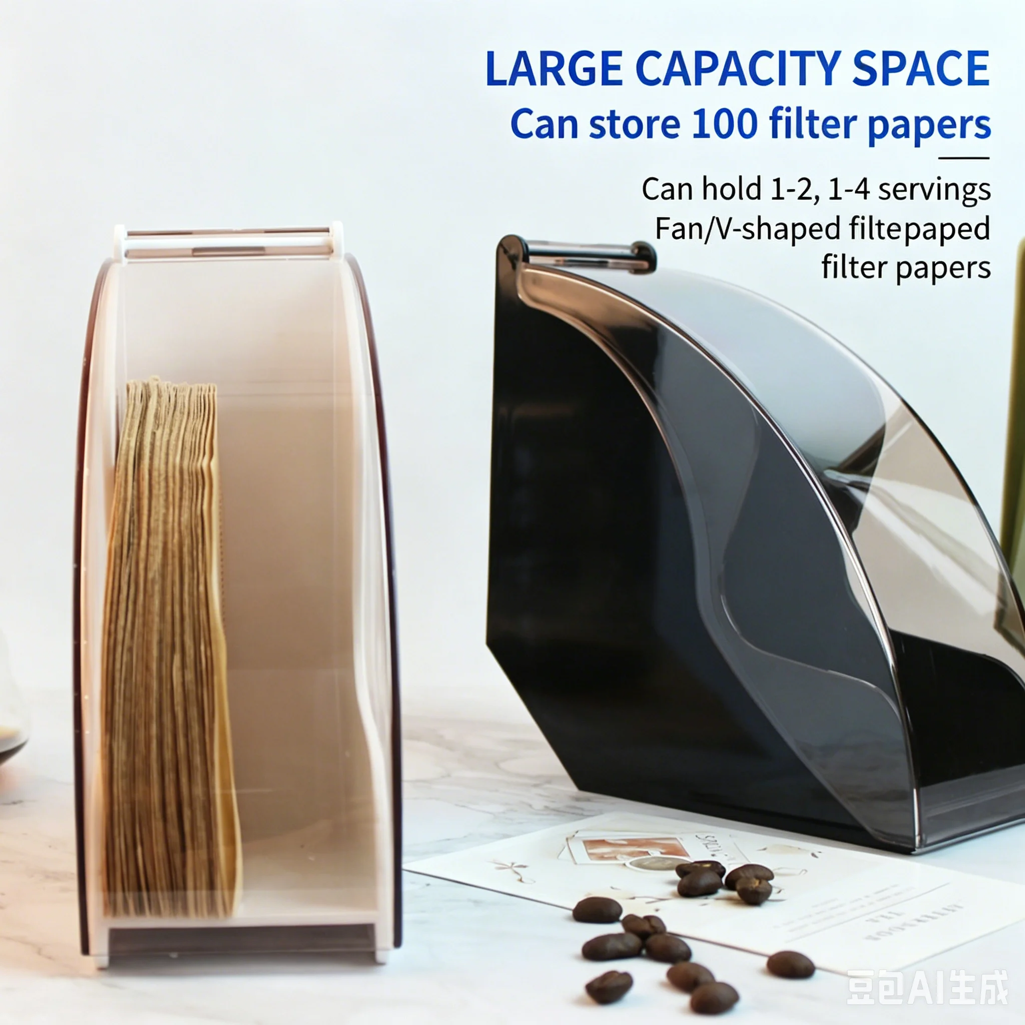 Dustproof Coffee Filter Holder Storage Box Large Capacity Coffee Bar Organizer Rack Compatible with V-Shaped Fan Coffee Filters