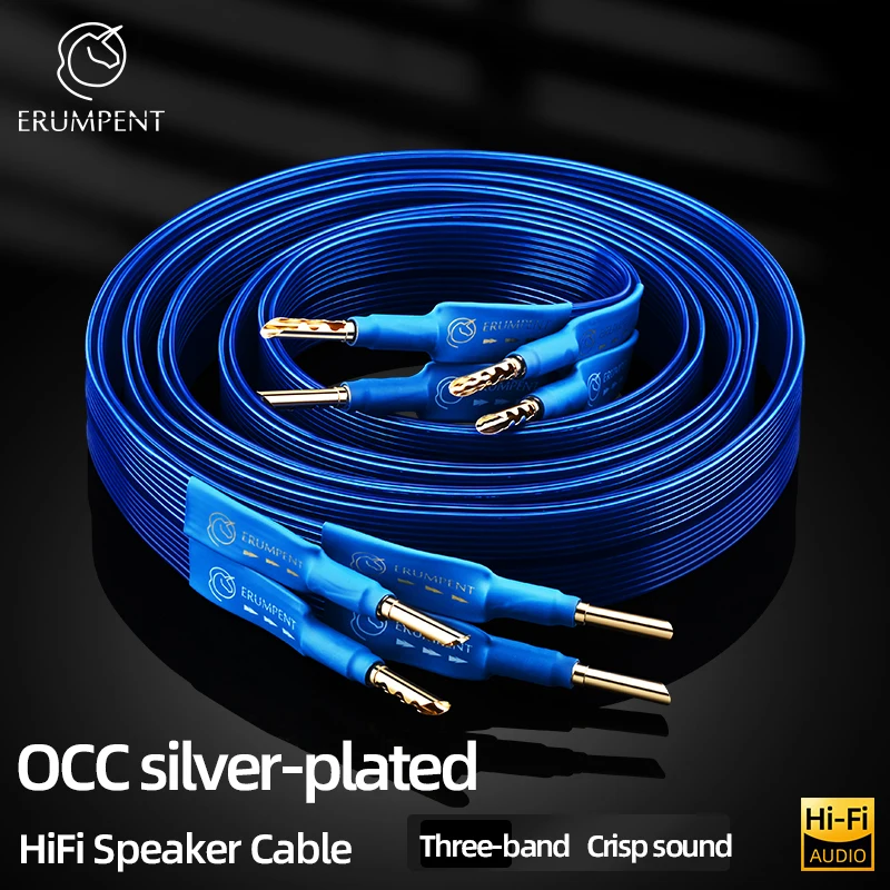 HiFi Audio Speaker Cable OCC Silver‑plated Conductor Square Flat Belt With Banana/Y/Pin Plug Audio Cord for Amplifier Speaker