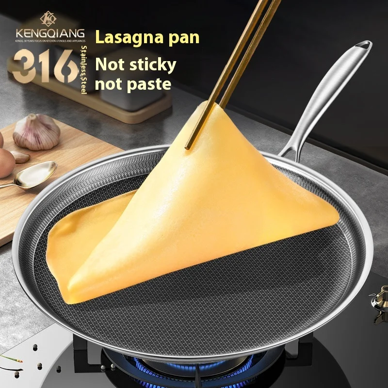 

316 Stainless Steel Multi-Layer Skillet Non-Stick Household Banji Steak Frying Pan Cake Crust Pancake Pan