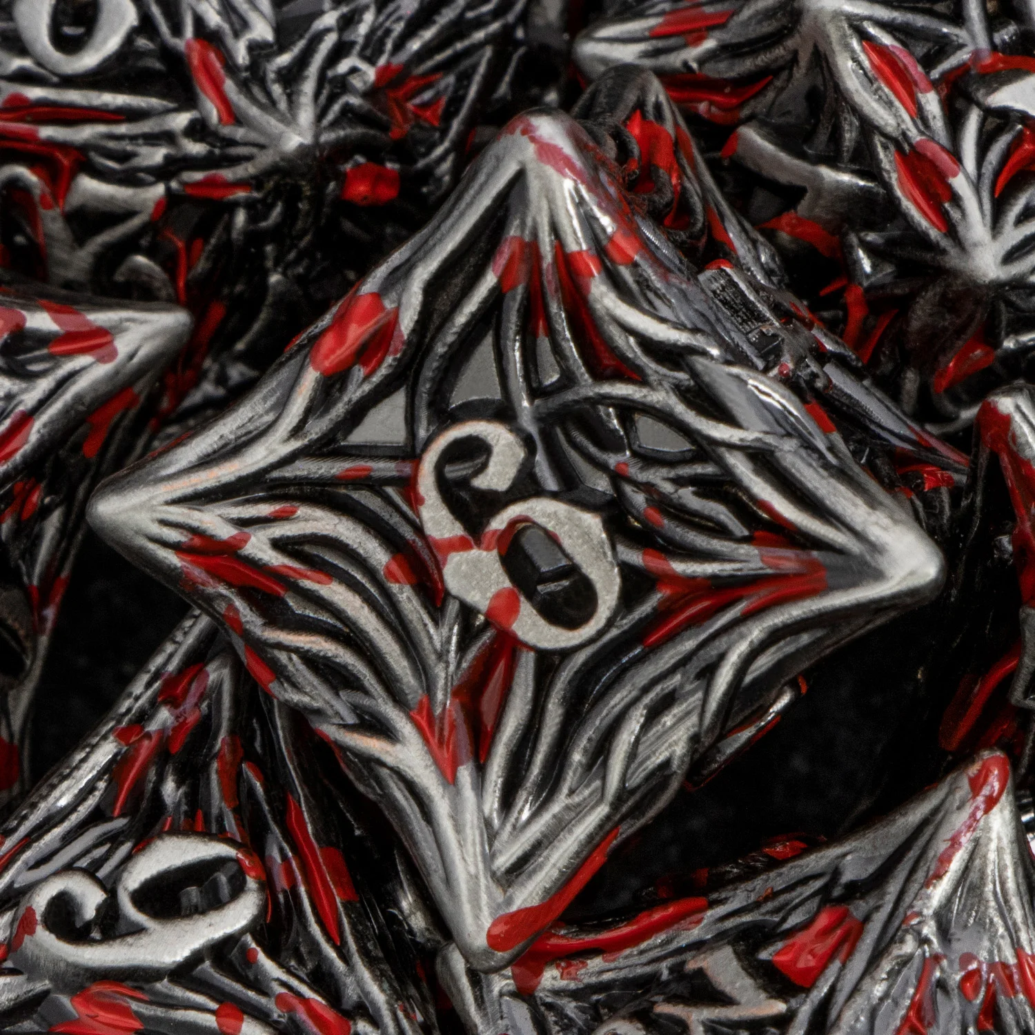 

OGCOPHEN 7PCS D&D Metal Tree Root Dnd Dungeon and Dragon Rolling Game Dice D and D D6 Polyhedral Blood Dripping D and D Dice Set