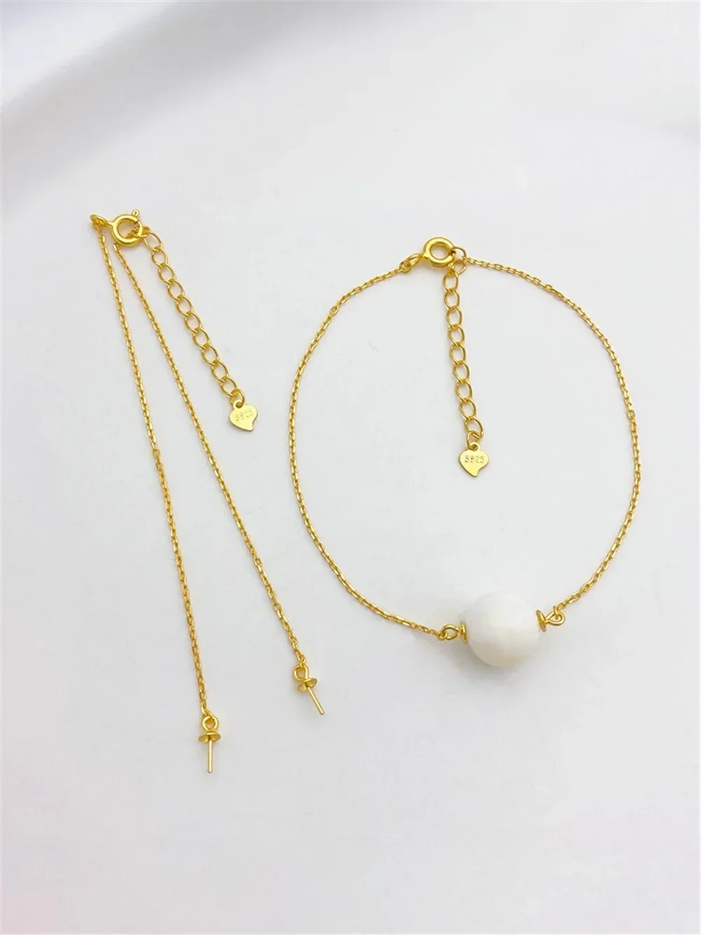 

S925 Sterling Silver Pearl Bracelet Empty Support Heart Piece Tail Chain Adjustable Cross Chain DIY Handmade Jewelry Accessories