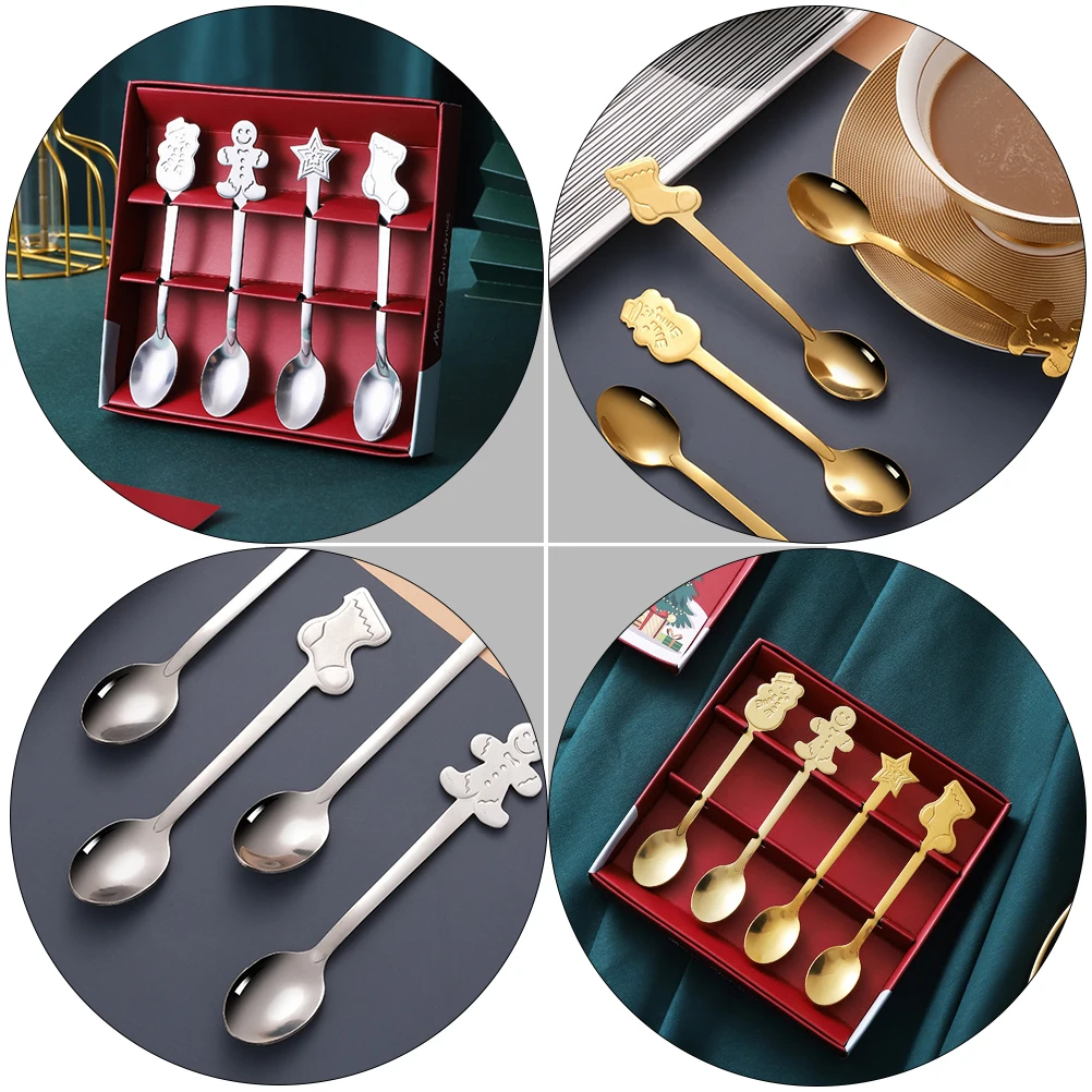 

2 Sets Coffee Spoon Stainless Steel Dessert Cake Spoons Xmas Kitchen Home Tableware Easy Clean Not Rust