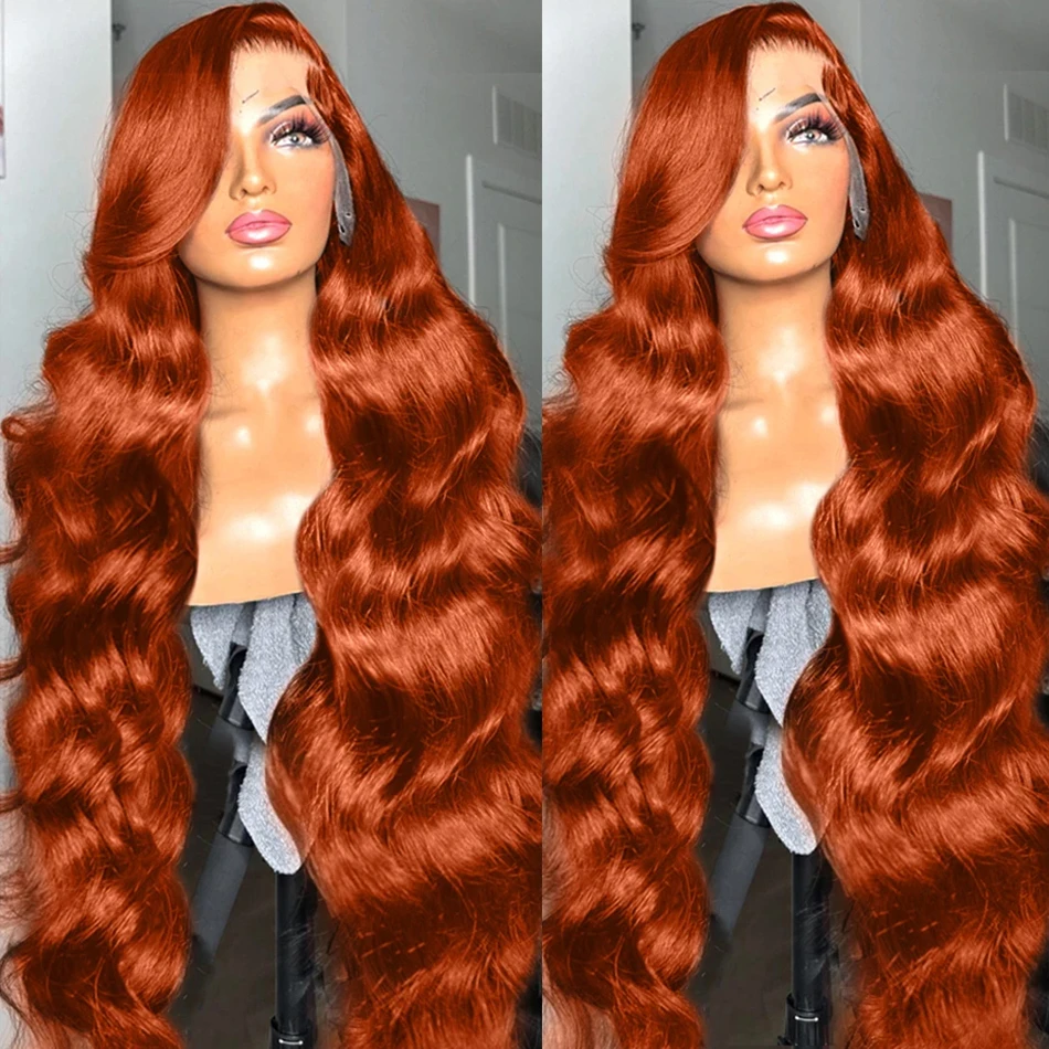 Perruque Lace Front Wig Body Wave naturelle Remy, cheveux humains, 13x6, 4x4, sans colle, Prêt à porter, 220% 16 36 pouces, vidéo orange