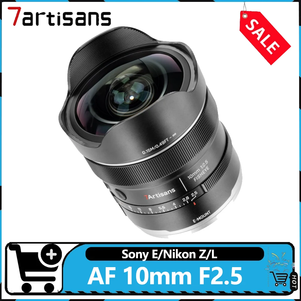 7Artisans AF 10mm F2.5 Obiettivo Fisheye Full Frame con Autofocus Compatibile con Sony E, Nikon Z e Leica L