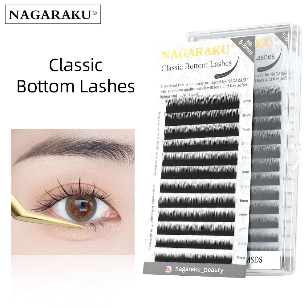 NAGARAKU Bottom Eyelashes Matte Black 0.10 J Curl 5mm 6mm 7mm 8mm Mix Eyelash Extension Underlash Makeup Tools