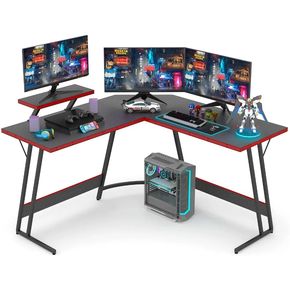 

L Shaped Gaming Desk Computer Desk 51” Office Corner Desk with Monitor Stand Home Gaming Writing Study Table Workstation (Carbo