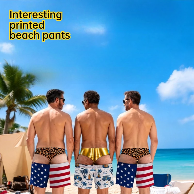 New Funny Patriotic Men Swim Trunks 2D Beach Shorts Red White Blue Stars Stripes Beachwears 4th Of July Party Swim Shorts
