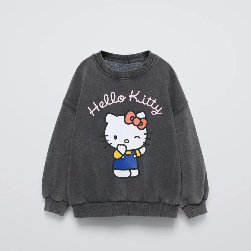 Marca Sanrio, sudaderas para niñas, sudaderas con capucha con estampado Kawaii de dibujos animados para niños, jersey para niños, ropa informal de algodón, Tops de moda para niñas