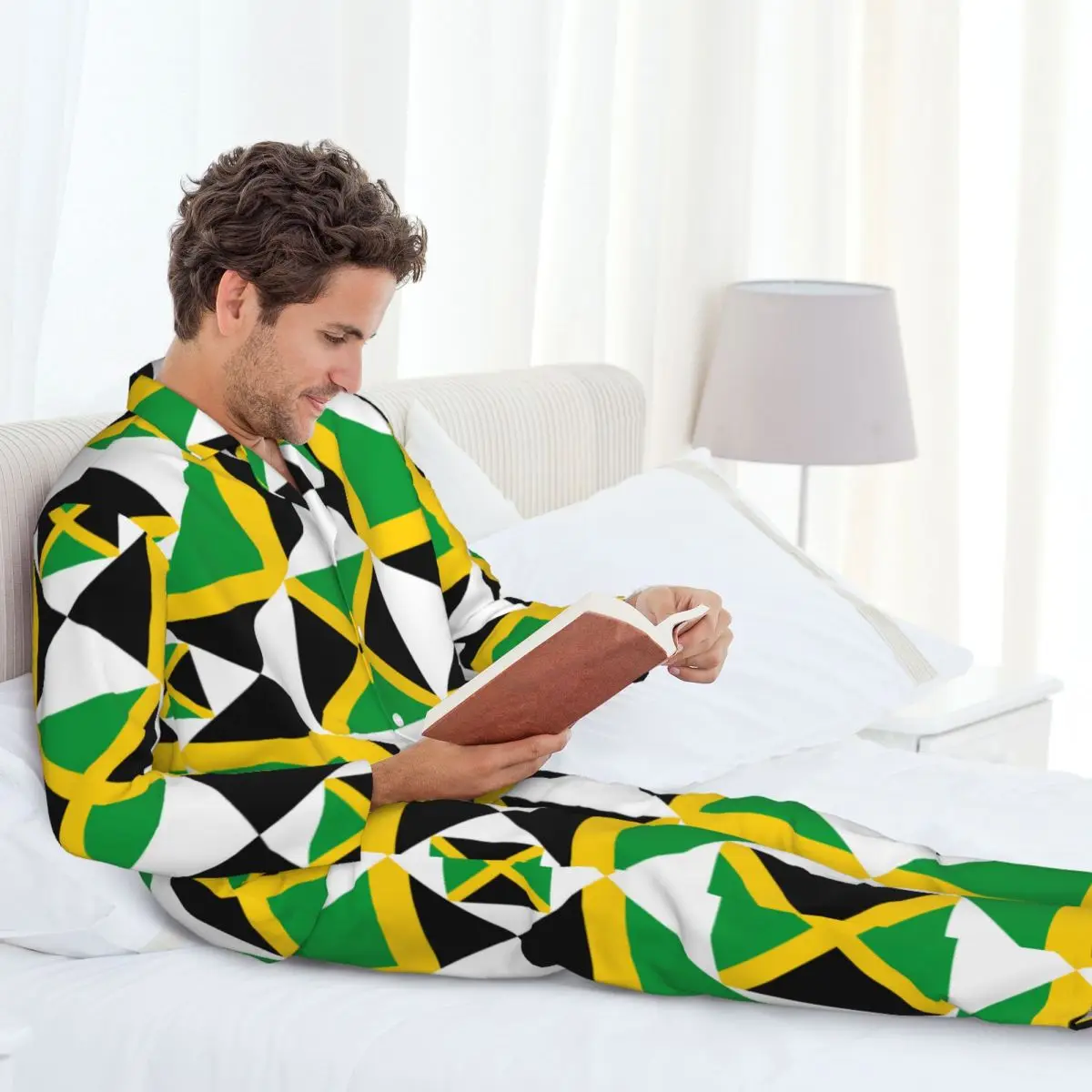 Conjunto de pijamas para hombre de otoño invierno de manga larga bandera de Jamaica ropa de hogar ropa de dormir 2 unids/set