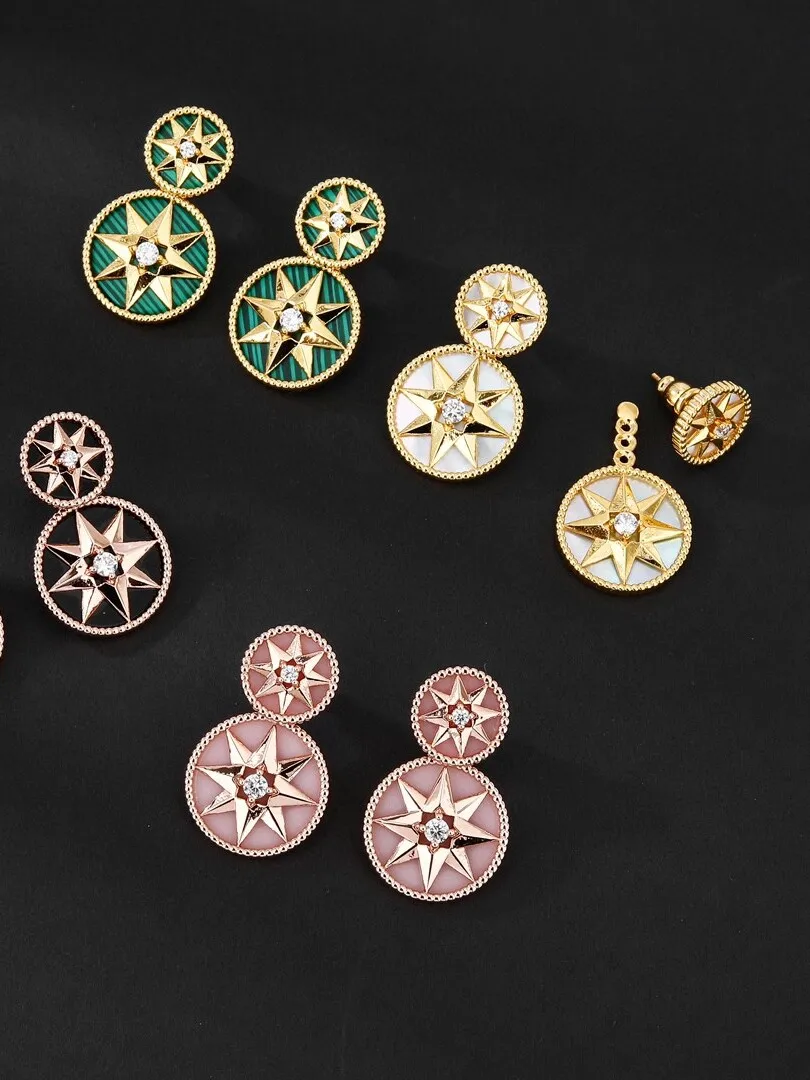 

Classic Dual Mother-of-Pearl Luy Eight-Point Cass Stud Earrings Ele Design Double Wear Faionable Jewelry