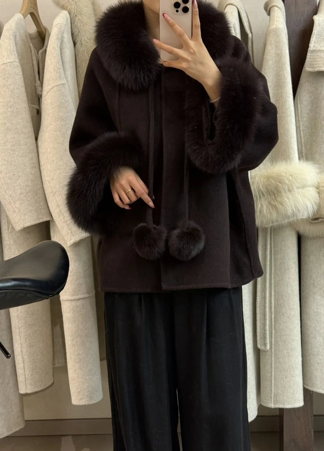 OFTBUY Women's Short Wool Coat Real Fox Fur Collar Cuffs Pom Pom Drawstring Woolen Clothing New Winter Warm Elegant Outerwear