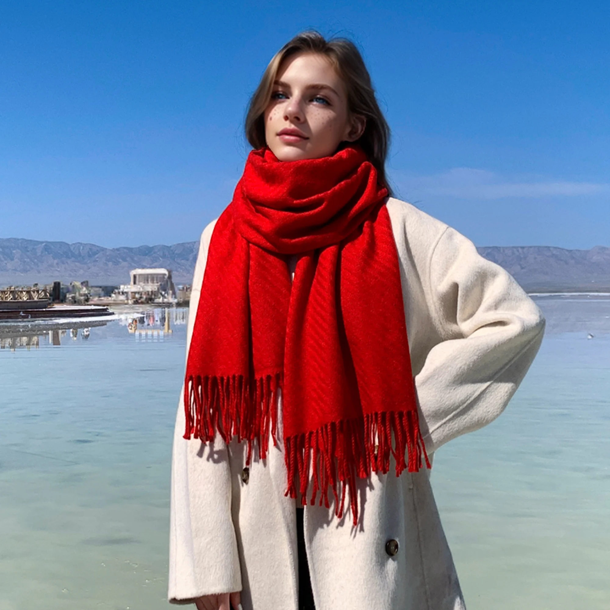 

Новый классический однотонный темпераментный шарф, женский шерстяной утолщенный модный универсальный шаль для путешествий на открытом воздухе, модный большой