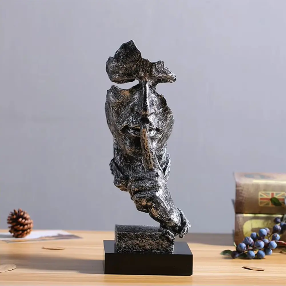 Sculpture Thinker Resin Art Figurine Ornament, Retro Silver 13x12x34.5cm