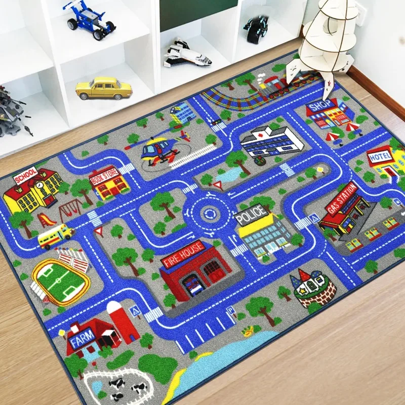 Urban Traffic Road Carpet Train Track Children's Game Climbing Mat Large Area Rug Room Decoration Door Mat Home Decoration