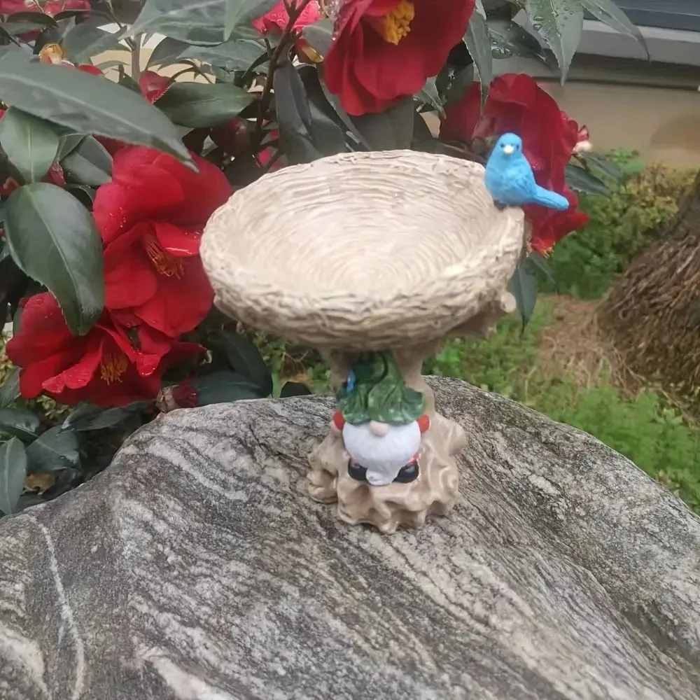 

Кормушка для колибри из смолы, креативная водонепроницаемая кормушка для воды для птиц, дизайн гнома, многофункциональная уличная миска для воды для птиц, украшения