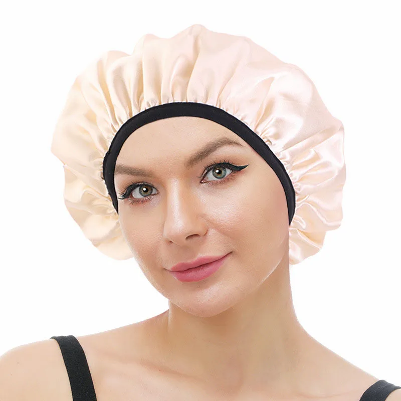 

Double Layer Satin Sleep Night Cap Women Solid Color Sleeping Nightcap Turban Stretch Wide Band Headwear Wrap Beanies Bonnet Hat