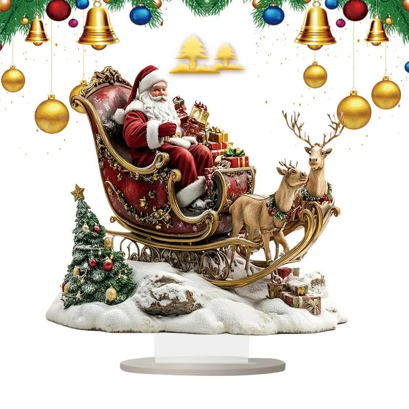 Santa Sleight With Reindeer Ornaments 9.84-inch Santa Sleigh Decoration 2D Acrylic Funny Santa Claus Ornaments For Home Studio