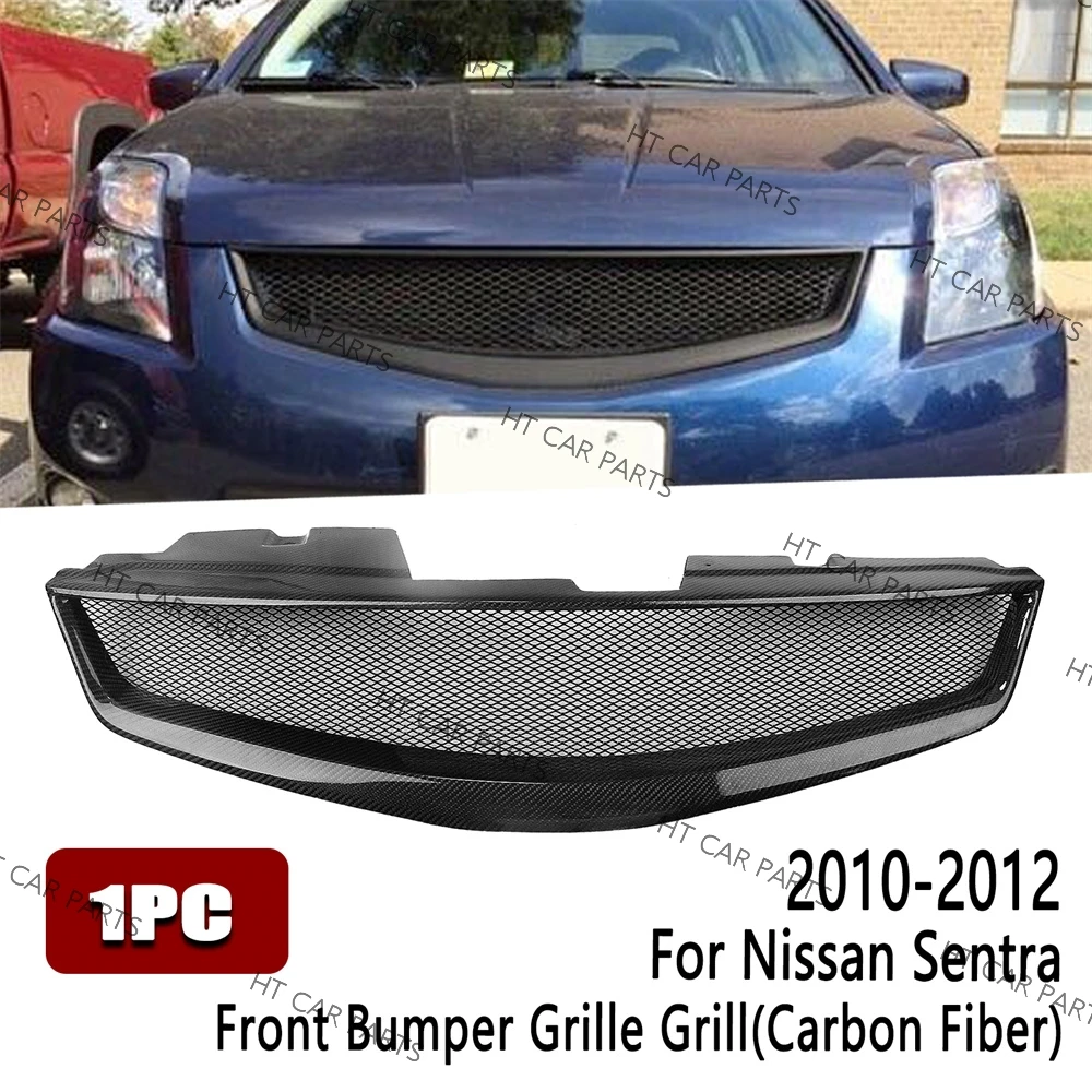 For Nissan Sentra 2010-2012 2010 2011 2012 1 Piece Black Carbon Fiber Look Honeycomb Style of Front Bumper Grille Mesh Grill