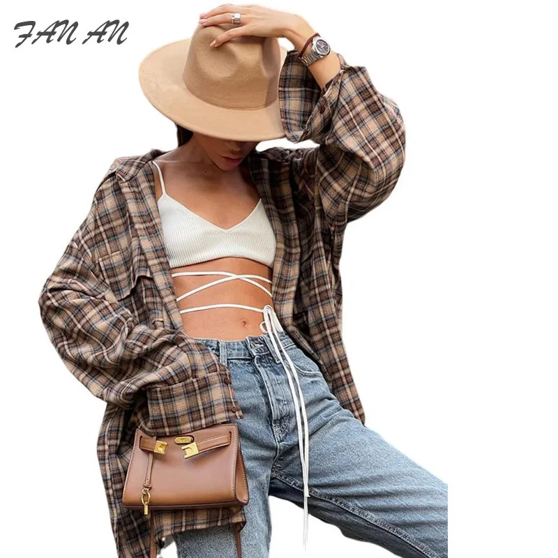 

2024 Autumn Winter Trendy Retro Style Square Grid Shirt Commuter Versatile Bottom Shirt Loose Personalized Women's Grid Coat Top