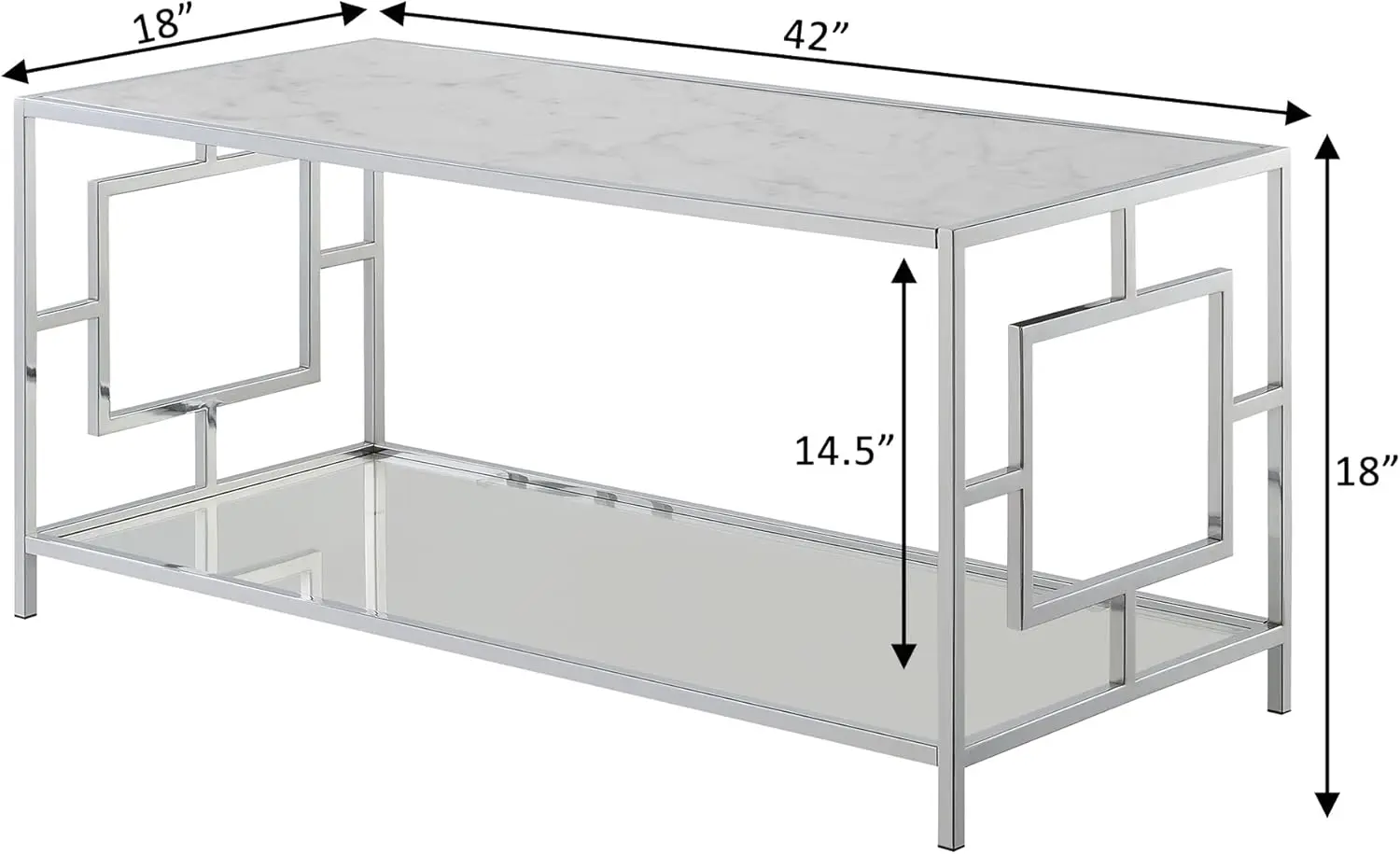 Praça da cidade Chrome Coffee Table com prateleira, mármore falso branco e Chrome