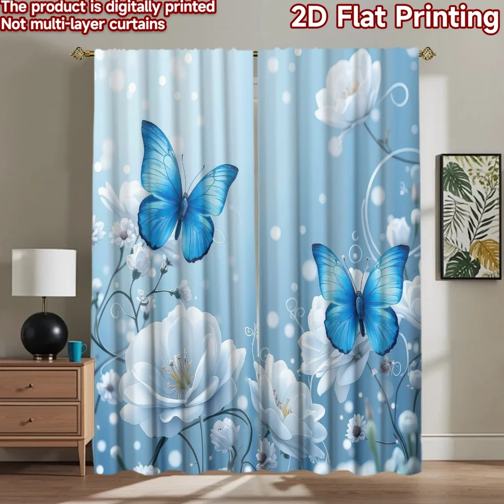 

1pc 2D flat Photography Backdrop Popular Party Backdrop Blue Butterflies and Flowers 100% Polyester Family Party Decoration Use