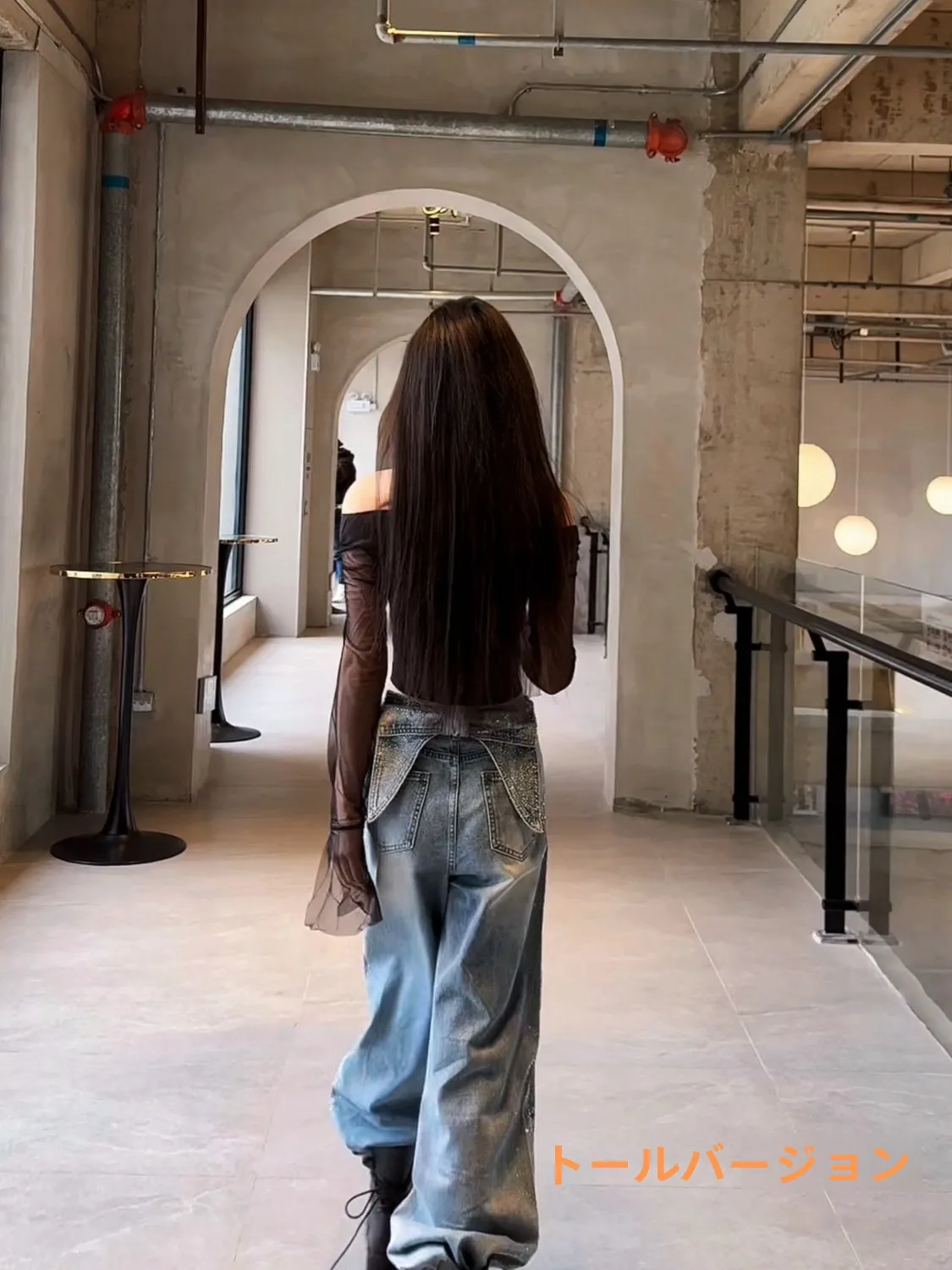 

Extended Length Women's Jeans High Waist Rhinestone Dragged Floor Ladies Premium Feel Detachable Long Pants