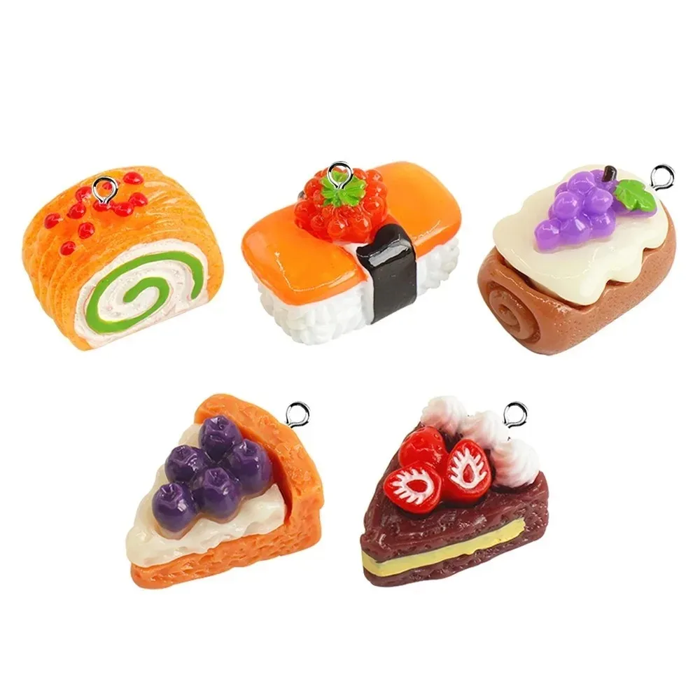 10 piezas de mini dijes de resina de simulación de sushi y pastel, colgantes de comida Kawaii, suministros de joyería DIY para la fabricación de pendientes y llaveros