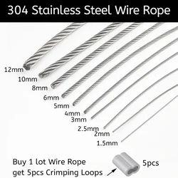 10 Meters  0.8-4mm Diameter 7X7 7X19 Structure 304 Stainless Steel Softer Fishing Lifting Wire Rope Cable