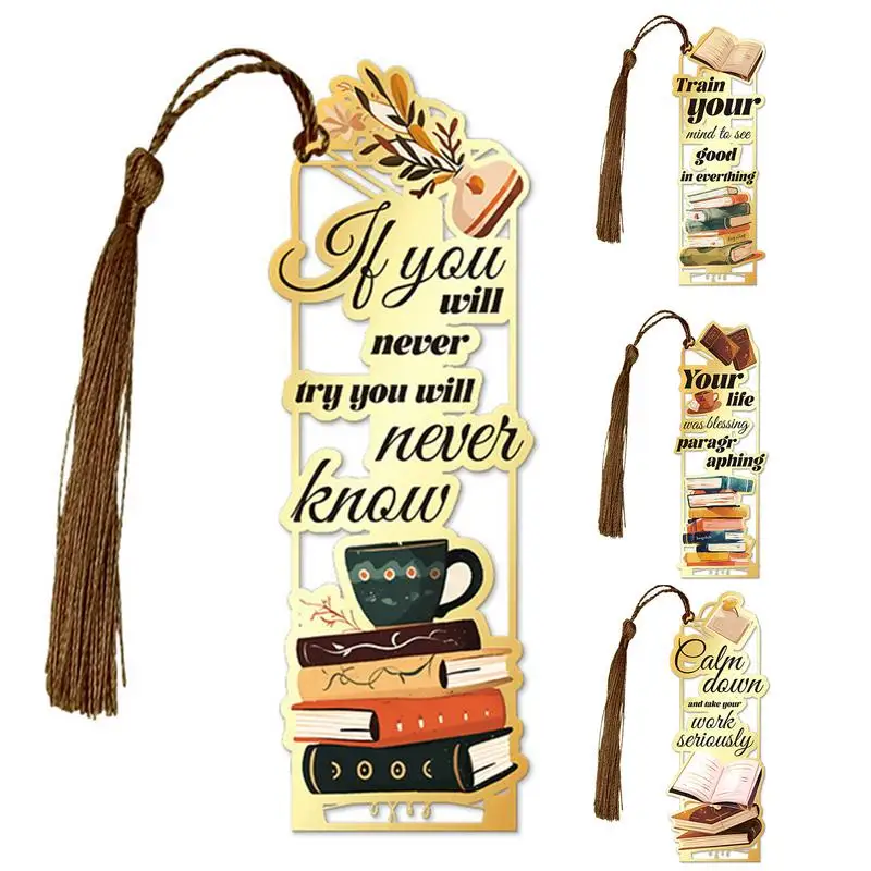 Motivational Bookmarks Positive Braver Metal Book Marks Inspirational Bookmarks Set of 4 for Book Lovers Writers Readers