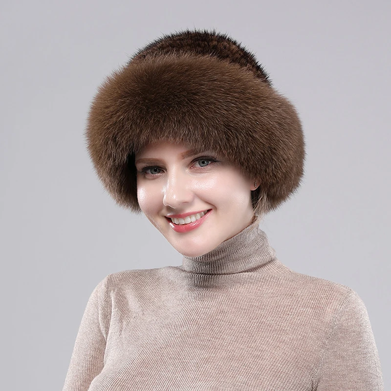 2024 New Girls Quality Soft Genuine Mink Fur Hats Women Winter Luxury Knitted Real Mink Fur Bomber Hat Natural Warm Fox Fur Cap