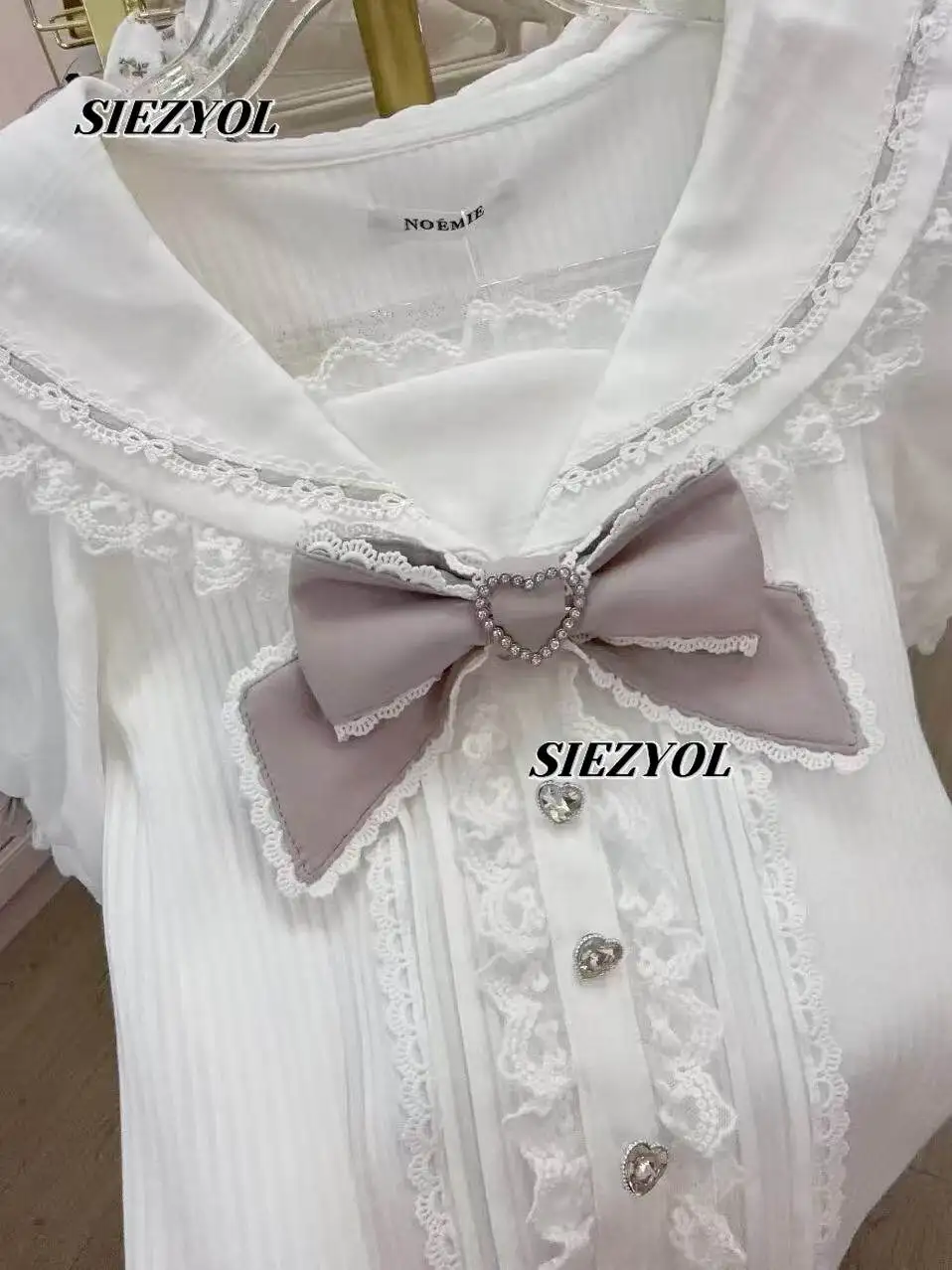

Japanese Sweet Shirt Cute Lolita Lace Bows Sailor Collar Blouse Preppy Mass Production Short Sleeve Tops Camisa Feminina