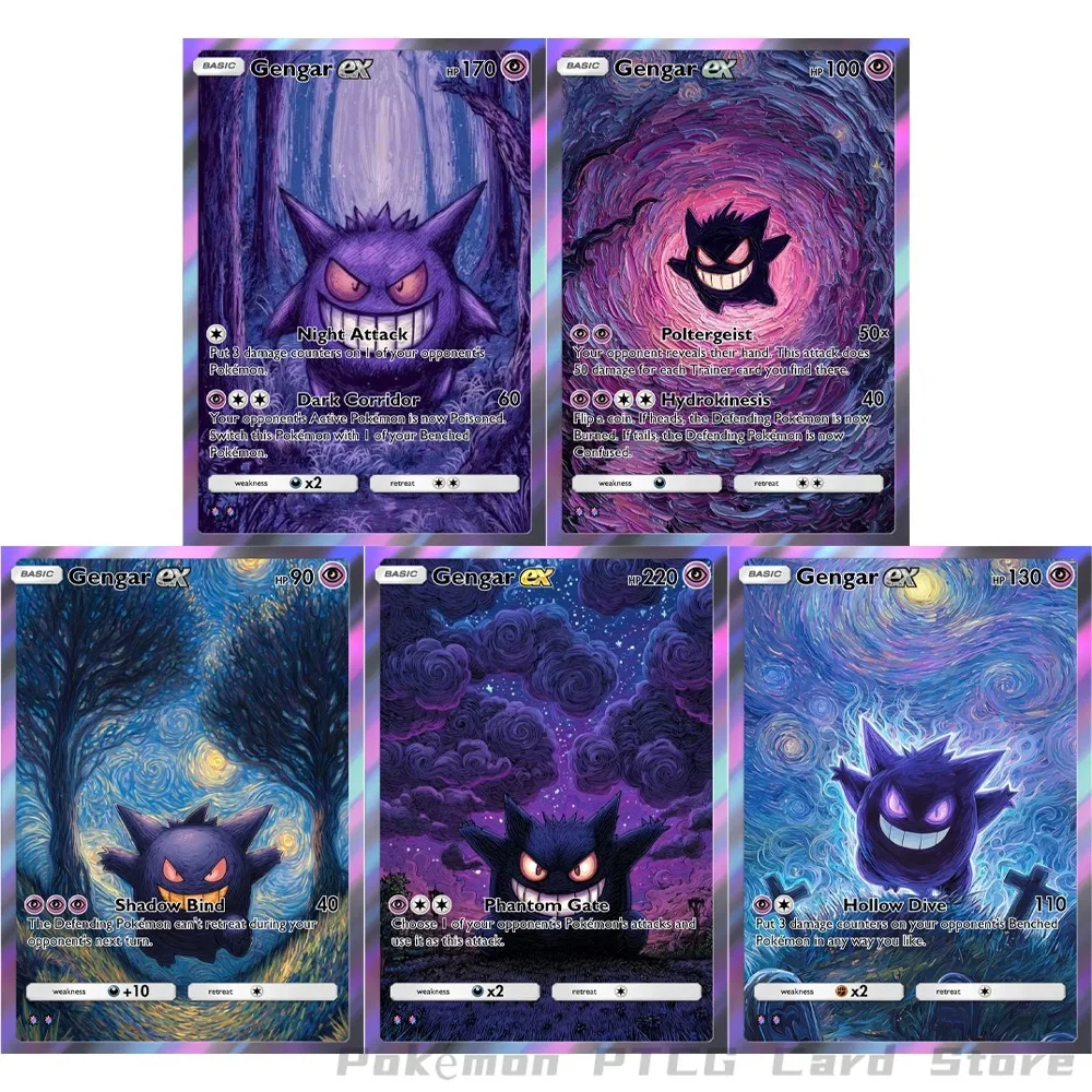 Tarjetas de Pokémon Gengar EX Gogh, serie PTCG, arte completo, juego comercial raro, Pokemon TCG, colección de alta calidad, tarjetas de batalla, regalo, 5 uds.