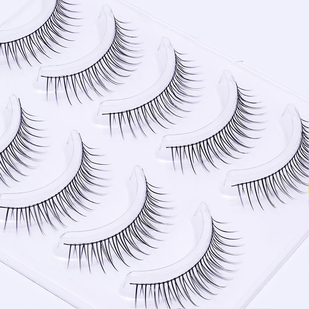 5 Pairs V-shaped False Eyelashes Ultrafine Black Stem Korean Style Artificial Eyelashes Daily Eye Makeup Eyelashes Supplies