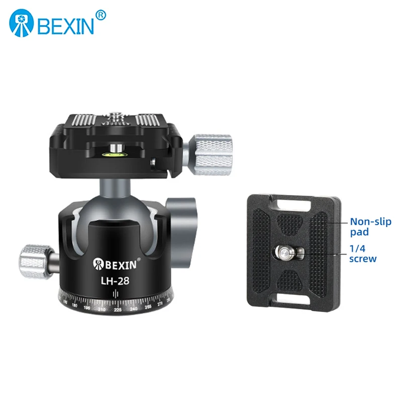 Cabezal de Trípode BEXIN LH28/LH32 de Metal con Centro Bajo y Rotación Panorámica de 360 Grados para Cámaras DSLR, Videocámaras, Trípodes y Monopie