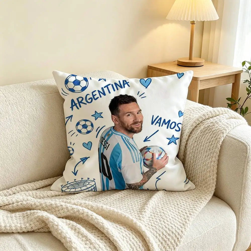 football legend Messi  Square Double-Sided printed Pillow Case Bedroom Bedside Pillow Sofa Cushion Cover