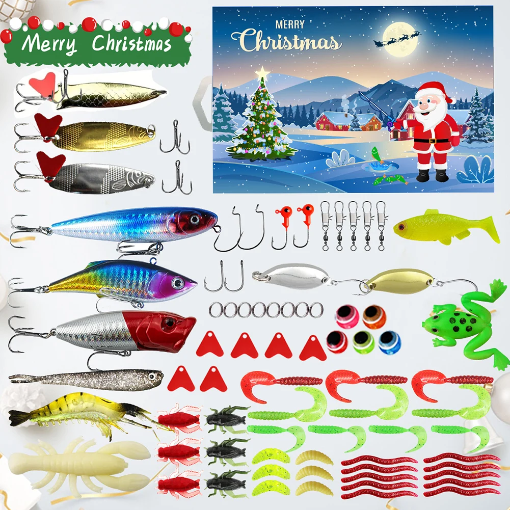 78pcs 24 Day Fishing Lure Countdown Calendar Christmas Countdown Calendar Christmas Advent Calendar Surprise Xmas Gifts for Men