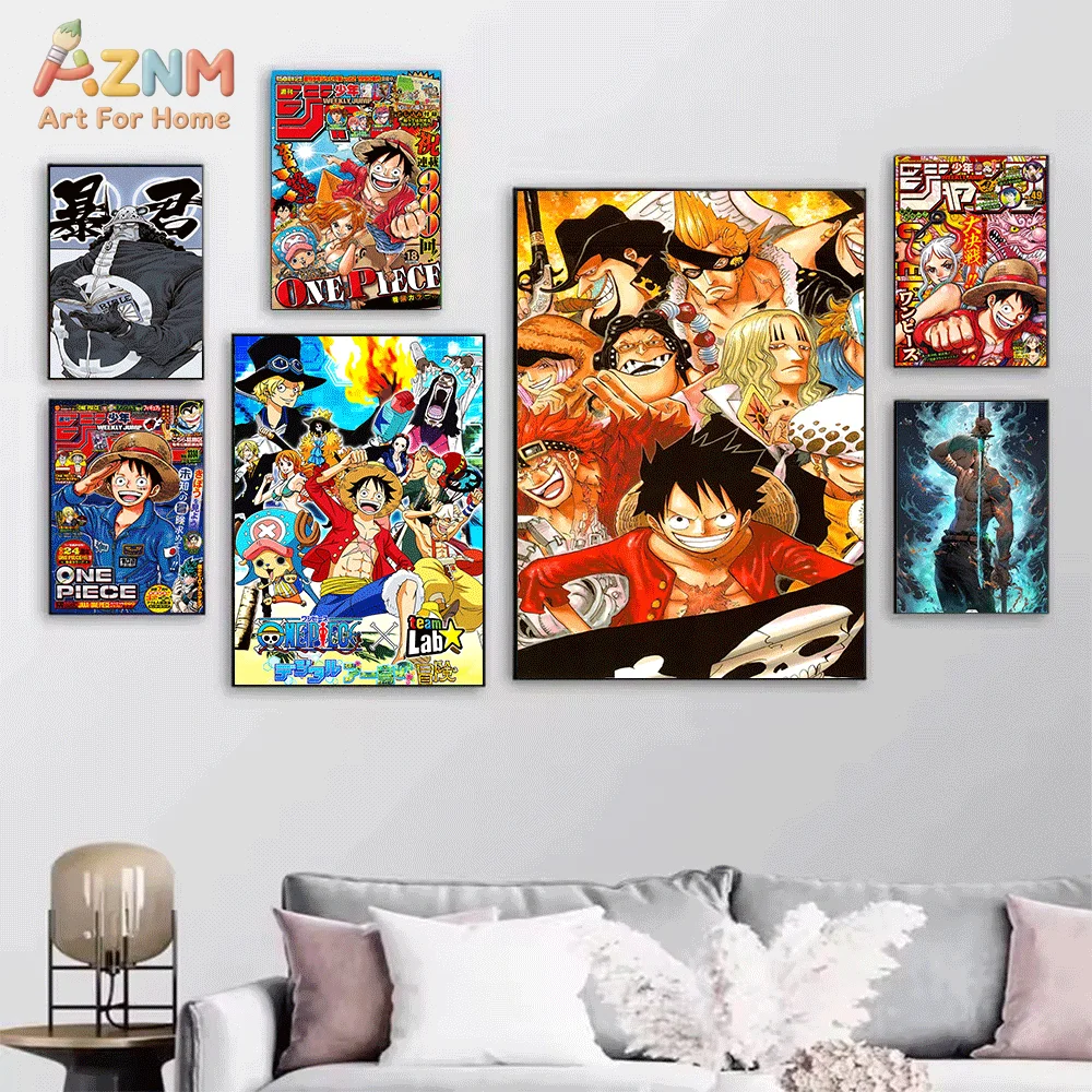 AZNM Unframed Canvas Print One Piece Nami Luffy Zoro Anime Wall Art Manga Poster Home Decor