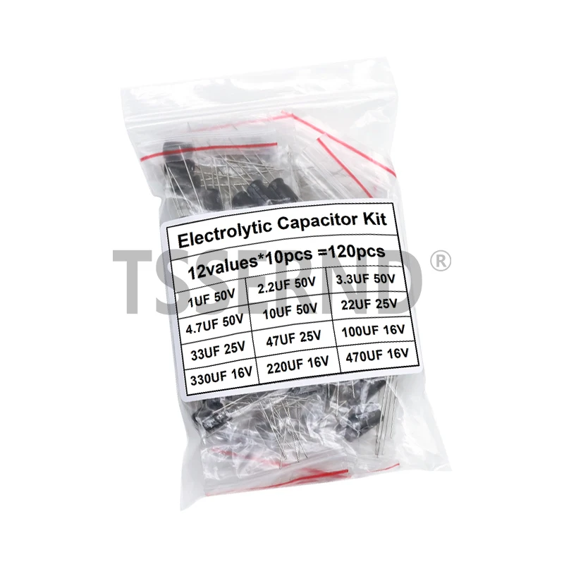 120pcs 16V 25V 50V Electrolytic Capacitor Aluminum Electrolytic Capacitor Kit 12 Values 1uF-470uF DIP Electrolyte Capacitors