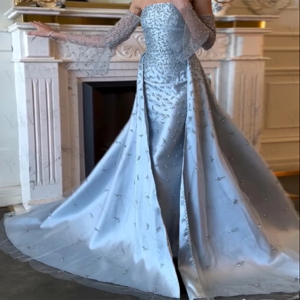 تخصيص حورية البحر فساتين السهرة الطابق طول حمالة كم كامل ثوب مسائي أزياء بسيطة الديكور ثنيات حزب ثوب