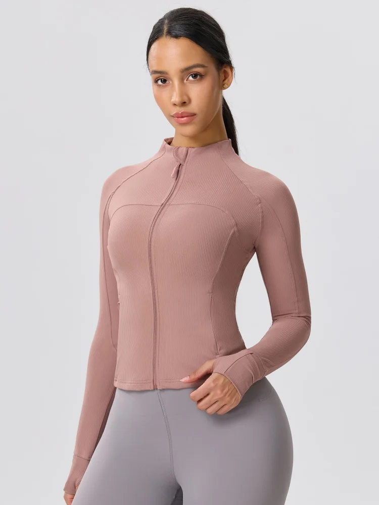 Slimming New Stand Up Collar Nude Jacket Sports Top Slim Fit Running Casual Ribbing Yoga Zipper Tight Fit Fitness Long Sleeved